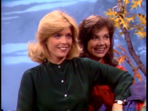 Elyse and Mallory model by fall foliage together in an early Season 2 episode.