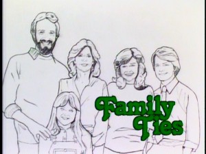 An unknown artist paints the Keatons in the opening title sequence of "Family Ties." Watch out, Mrs. Keaton, your shoulder will get bloody any second now.