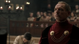 Piero da Vinci (David Schofield) reluctantly defends his illegitimate son on sodomy charges in "The Tower."