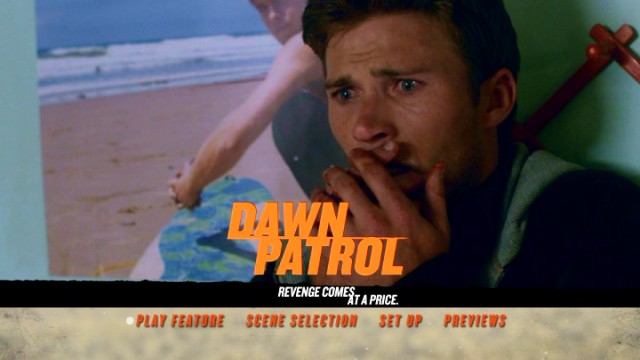 Scott Eastwood shows off his "What have I done?!" face on the Dawn Patrol DVD main menu.