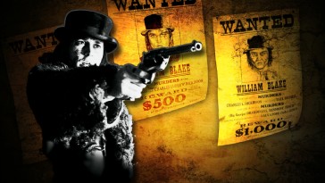 Posters promising a big reward for William Blake's capture blow behind Johnny Depp on the "Dead Man" Blu-ray menu.