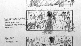 Storyboards plan out the carnage.