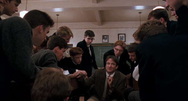 Robin Williams opens young minds in "Dead Poets Society" as Welton Academy English professor John Keating.