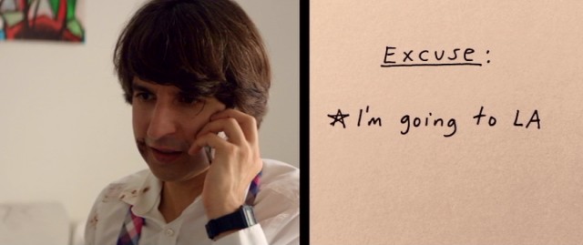 Dean (Demetri Martin) spontaneously comes up with an excuse for not visiting his father, with help from a doodle with which he shares the screen.