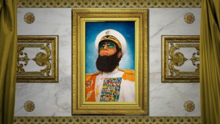 The Dictator's proud official portrait is the menu backdrop on DVD and Blu-ray.