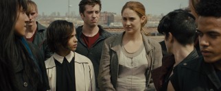 Tris (Shailene Woodley) volunteers... to be the first Dauntless initiate to make a big jump on blind faith.