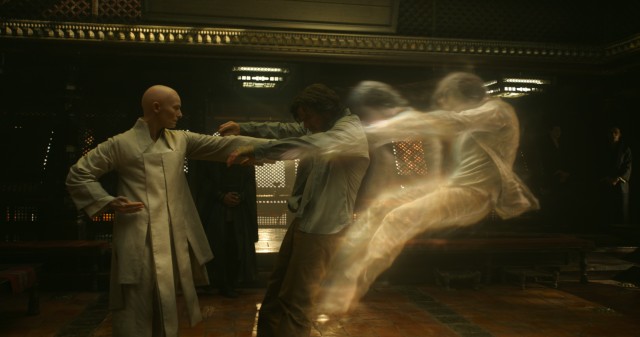 The Ancient One (Tilda Swinton) opens the mind of Doctor Strange (Benedict Cumberbatch) by treating him to this out-of-body experience.