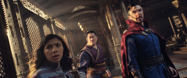 America Chavez (Xochitl Gomez), Wong (Benedict Wong), and Doctor Strange (Benedict Cumberbatch) face opposition in this and other universes in "Doctor Strange in the Multiverse of Madness."