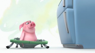 In the animated short "Ormie and the Cookie Jar", this little piggy really wants what's on top of the fridge.