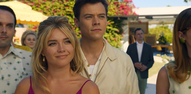 Florence Pugh and Harry Styles play a young married couple with a seemingly idyllic existence in a 1950s utopian community in "Don't Worry Darling."