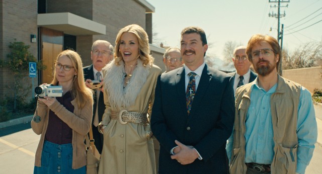 Tony Lazarus (Danny McBride), his wife Joylinda (Leslie Bibb), Don Verdean (Sam Rockwell), and Don's secretary Carol Jensen (Amy Ryan) admire the salt pillar which marks the final resting place of Lot's Wife.