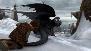 Hiccup fits Toothless with a new prosthesis meant to help him fly again in "Gift of the Night Fury."