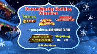 Title logos adorn the DreamWorks Holiday Classics DVD's cartoon selection menu.