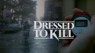 A bike ride and a stopwatch share the screen on Criterion's "Dressed to Kill" Blu-ray menu.