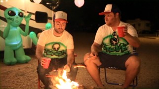 Derek Waters roasts weinies on a campfire on his deleted New Mexican road trip with Steve Berg.