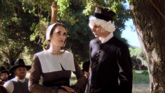 Mary Dyer (Winona Ryder) stands up against religious intolerance from Puritans (Michael Cera) in "Boston."