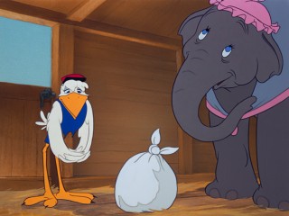 Mr. Stork delivers one newborn bundle of joy to Mrs. Jumbo.