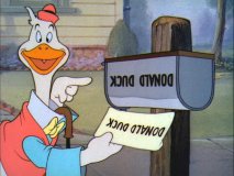 "Donald's Cousin Gus" matches a correspondence to Donald's mailbox, both of which happen to be upside-down.