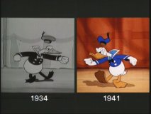 A still comparison of Donald's changes from Leonard Maltin's introduction