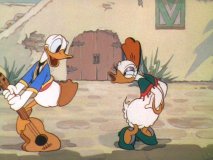 "Don Donald" leaps in the air at the first sight of what would become Daisy Duck.