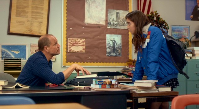 Nadine (Hailee Steinfeld) brings her problems to history teacher Mr. Bruner (Woody Harrelson), who doesn't seem to care about them too much.