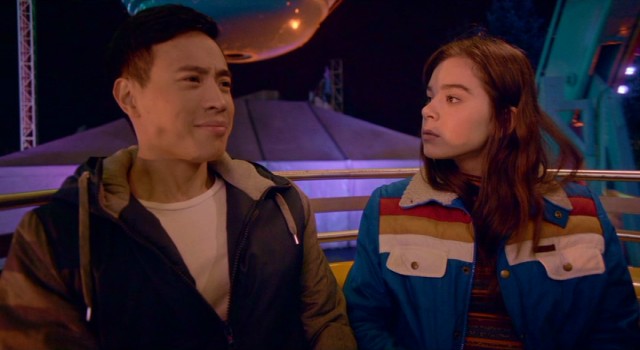 Nadine (Hailee Steinfeld) shares an awkward Ferris wheel ride with the always-nervous Erwin (Hayden Szeto).