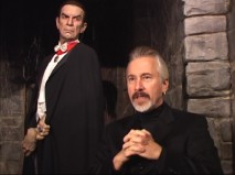 Make-up artist Rick Baker discusses "Making Bela" in front of a life-size Bela Lugosi statue.