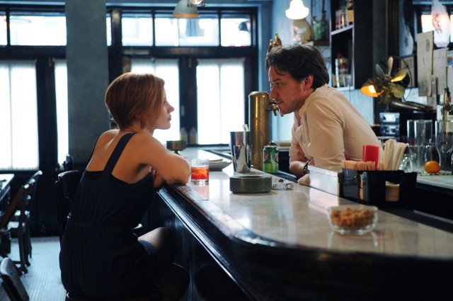 Eleanor Rigby (Jessica Chastain) and Conor Ludlow (James McAvoy) reconnect at his bar in "The Disappearance of Eleanor Rigby."