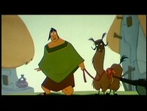 Joined by a different-looking Kuzco, Pacha finds his village destroyed in this fully-animated deleted scene.