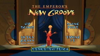 First used in 2001, "The Emperor's New Groove"'s DVD main menu still finds Kuzco dancing among cool variations on standard menu listings.