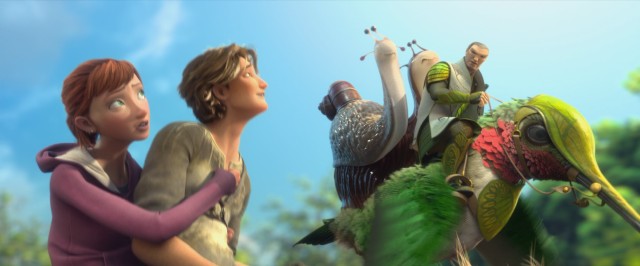 In the Blue Sky film "Epic", human teenager Mary Katherine (M.K.) is shrunk down to a world where Leafmen ride hummingbirds.