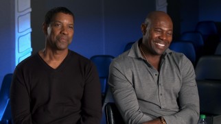 Denzel Washington and director Antoine Fuqua share laughs as your Vengeance Mode hosts.