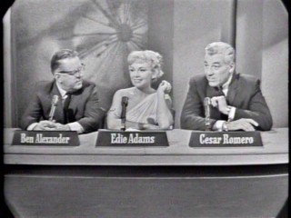 Ben Alexander, Edie Adams, and Cesar Romero ask questions to figure out the mystery guest of "Take a Good Look."