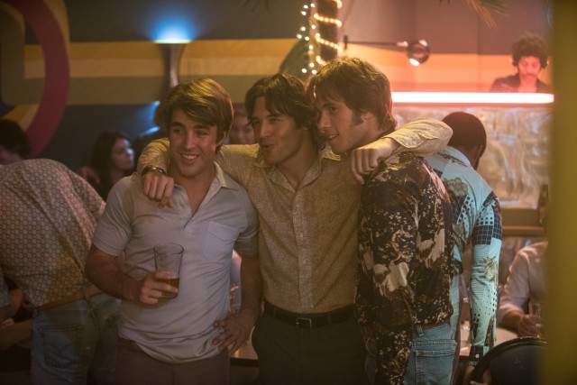 College baseball players (Temple Baker, Ryan Guzman, and Blake Jenner) look to score off the field in Richard Linklater's "Everybody Wants Some!!"