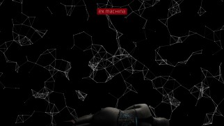 Shapes resembling constellations cluster above a prone Ava and then dissipate on the Ex Machina Blu-ray menu.