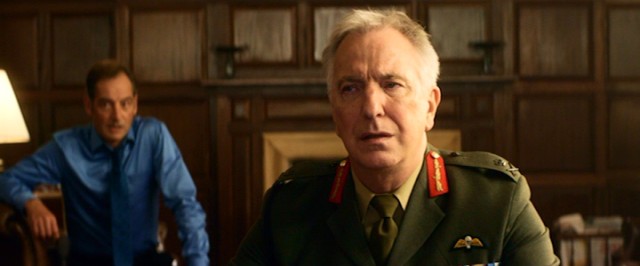 In his final live-action film role, Alan Rickman plays Lieutenant General Frank Benson, an official part of the kill chain debating authority to strike.