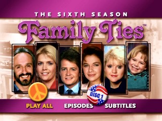 Each disc of Family Ties: The Sixth Season DVD uses these narrow portrait pics and peaceful, patriotic buttons for their main menu.