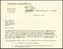 A New York publisher's specific suggestions as to how Roald Dahl could improve his 1968 manuscript are preserved in this gallery.