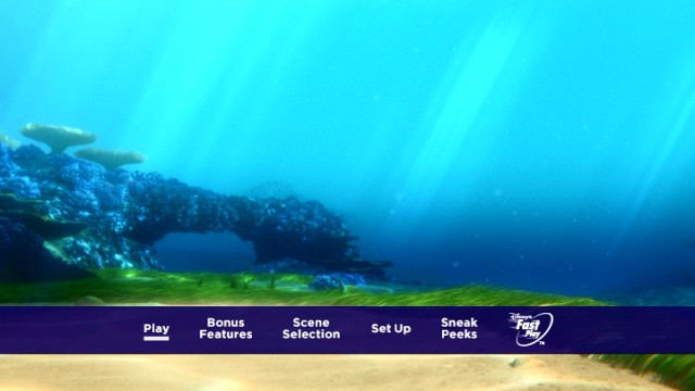 The Finding Dory DVD and Blu-ray menus opt for beautiful understatement.