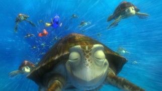 In one of the film's strongest sequences, Marlin and Dory find themselves riding the East Australian Current in a pack of gnarly sea turtles.