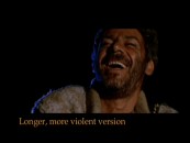 El Indio (Gian Maria Volont) lets out one of his signature laughs in the longer, more violent version of scene.