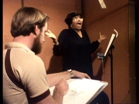 An unidentified bearded animator sketches Big Mama while her voice actor Pearl Bailey sings "Best of Friends" in "Passing the Baton."