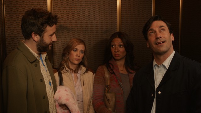 Chris O'Dowd, Kristen Wiig, Maya Rudolph, and Jon Hamm take an elevator ride from "Bridesmaids" to play the supporting cast of "Friends with Kids."