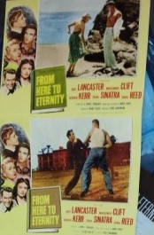 The top two of the five postcard-sized lobby card reproductions found inside From Here to Eternity's Blu-ray release.