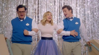 Josh Gad, Kristen Bell, and Jonathan Groff sing but do not tell about "The Making of 'Frozen.'"