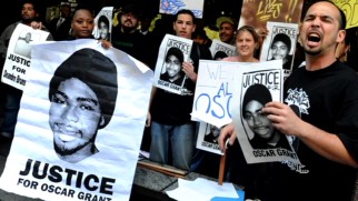 This image of demonstrators is shown in "Fruitvale Station: The Story of Oscar Grant."