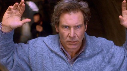 Runaway convicted murderer Richard Kimble (Harrison Ford) is caught momentarily in "The Fugitive."