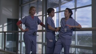 Izzie, George, and Cristina wait outside as Meredith gets subjected to possible legal trouble.