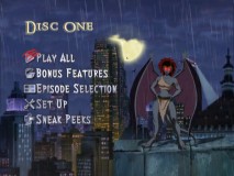 A different villain adorns each disc's Main Menu. Here, Demona lights up Disc 1.