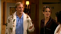 A leaf-covered Gary and frazzled Allison try to get their stories straight while playing still marrieds for friends in "Gary and Allison Brooks."